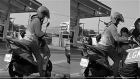 小孩從機車踏板掉下，女騎士竟「先叼菸」。（圖／翻攝自臉書社團「●【爆廢公社】●」）