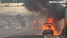 國道,火燒車,國一,保時捷,跑車,事故（圖／翻攝畫面）