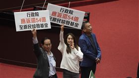 藍委提禁伐補償由政院編公務預算付委國民黨立委鄭天財（左）、無黨籍立委高金素梅（左2）等人提案修正原住民禁伐補償條例，規定禁伐補償由行政院編列公務預算。民進黨立法院黨團15日在立法院會提出復議，藍白挾人數優勢否決，復議案不通過，本案照原決定付委審查。中央社記者徐肇昌攝　113年11月15日