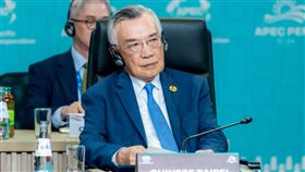 APEC經濟領袖會議 林信義出席2024亞太經濟合作會議（APEC）年會在秘魯利馬登場，經濟領袖會議於當地時間16日上午舉行，台灣領袖代表林信義（前）出席。（APEC台灣代表團提供）中央社記者翁睿坤利馬傳真  113年11月16日