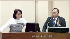 國民黨立委王鴻薇（左）今（18）日質詢刑事警察局副局長林信雄（右）在立法院備詢。（圖／翻拍自立法院IVOD）
