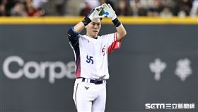 ▲世界12強棒球錦標賽，台灣隊捕手戴培峰敲出二壘安打。（圖／記者劉彥池攝影）