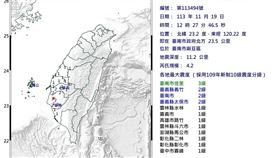 年11月19日12時27分46秒，芮氏規模4.2地震。（圖／翻攝自氣象署）