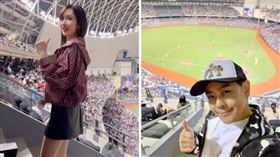 林志穎（右圖）昨到大巨蛋看球，妻子陳若儀（左圖）大跳三振舞。（翻攝林志穎IG、陳若儀IG）