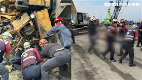 吊車繩子鬆脫，造成吊車傾倒，陳姓男吊車司機跳車逃命，遭重壓死亡。（圖／翻攝畫面）
