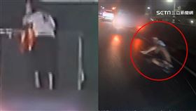 危險！阿兜仔趴發財車尾「狂拍車頂」　摔落匝道險輾