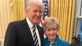 美國總統候選人川普（Donald Trump，左）與美國前小型企業署署長、世界摔角娛樂公司（WWE）前執行長麥馬洪（Linda McMahon，右）。（圖／翻攝自麥馬洪臉書）