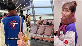 林襄被捕捉到名古屋等轉機時打盹，還遇到粉絲開心合照。（組合圖／翻攝自IG）