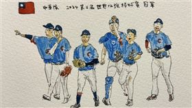 桃園市副市長蘇俊賓在臉書貼出他手繪的台灣隊球員以及隊長陳傑憲明信片直呼，天哪，好像在做夢一樣！（圖／翻攝自蘇俊賓臉書）