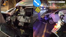 自小客車不明原因撞上分隔島，警消獲報到場駕駛失蹤。（圖／翻攝畫面）