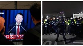 南韓總統尹錫悅宣布全境緊急戒嚴，南韓國會前出現衝突，目前當地軍隊已在稍早進駐國會。（圖／達志／美聯社）