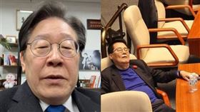 共同民主黨黨魁李在明（左）翻牆進國會。83歲議員朴智元（右）在通過決議後睡死在議會。（圖／翻攝自YouTube、X）