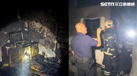 1樓隔間床鋪被火燒到碳化，房間裡的擺設無法辨識。（圖／記者王紹宇攝影）
