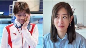 賈永婕（右圖）表示很喜歡中國奧運跳水金牌全紅嬋（左圖）。（翻攝賈永婕臉書、全紅嬋微博）