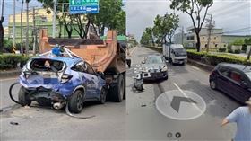 Google街景車慘被夾殺車體損毀嚴重，唯獨車頂的360度街景鏡頭毫髮無傷。（圖／翻攝自google街景畫面）
