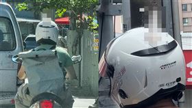 一名男機車騎士在安全帽上黏了一根「姊夫」，被目擊的路人拍下來上傳網上熱議。（翻攝臉書社團＠路上觀察學院）