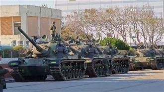 震撼畫面曝！桃機外赫見「整排坦克軍車」