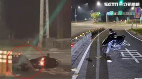 日籍女子自撞分隔島滿臉血，倒地不起。（圖／民眾提供）