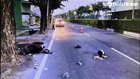 高雄李女騎車疑似先撞上野狗倒地後，再遭後方女騎士輾斃。（圖／翻攝畫面）