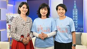 楊貴媚(中)、崔長華(右)接受訪問，左為侯乃榕。（圖／台視提供）