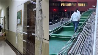 藍委用膠帶封門！害到自己人走屋簷找路