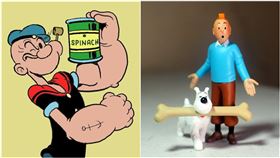 大力水手卜派和「丁丁歷險記」主角丁丁。圖／pixabay、翻攝自Yeh-lih Wang臉書