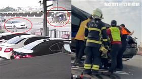 廂型車失控離地翻滾到對向車道，車頭削扁老翁受困，送醫後仍宣告不治。（圖／翻攝畫面）