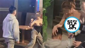 網上瘋傳一段位於蘭桂坊的男女打架影片，一名性感女子擺好架式和衛衣男打鬥，雙方都沒手下留情，男方甚至出手抓女方胸部。（圖／翻攝自網路）