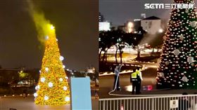 民眾目擊衛武營廣場的巨大聖誕樹不斷冒煙，伴隨滋滋作響。（圖／翻攝自Threads_nienyinchou）