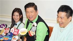 ▲《型男大主廚》特別舉辦美食跨界合作記者會，主持人曾國城、卓文萱、吳秉承。（圖／記者趙于瑩攝影）