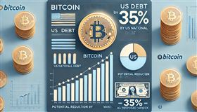 ▲VanEck提議美國建立比特幣儲備以減少國債，支持者認為此舉可提升經濟彈性，而批評者則對其風險持保留態度。（圖／AI製圖）