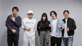 黃旭民（左起）、黃冠融、蓋彼、那對夫妻KIM、劉楓棋宣布合作。（圖／九紫影業提供）