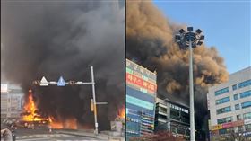 南韓一棟8層樓大火，低樓層全陷入火海。（圖／翻攝自X）