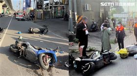 安全帽噴飛害多人撞成一團受傷。（圖／翻攝畫面）
