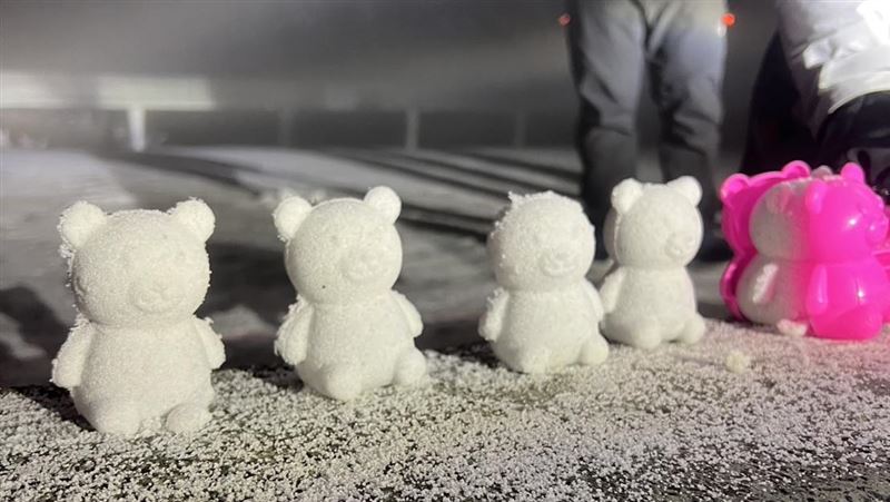 合歡山降冰霰！遊客興奮堆「熊熊雪人」