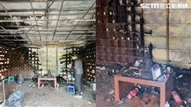 火災後的塔位慘況嚴重，骨灰壇破骨混再一起難辨識。（圖／民眾提供）
