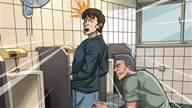中油職員Z先生上廁所時，被資深前輩「童子拜觀音」猛戳肛門。