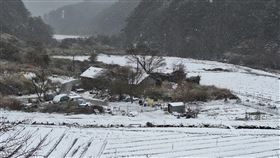 武陵農場雪山登山口降冰霰及雪受寒流影響，27日武陵農場雪山登山口降下冰霰及雪，成為一片銀白世界。（武陵農場提供）中央社記者吳哲豪傳真  114年1月27日