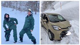  Gigi（左）、史丹利在日本雪地自駕爆意外（圖／翻攝臉書）