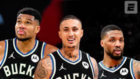 公鹿換來前鋒庫茲馬（Kyle Kuzma），與「字母哥」安戴托昆波（Giannis Antetokounmpo）、里拉德（Damian Lillard）組成「三巨頭」。（圖／翻攝自ESPN X）