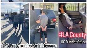 洛杉磯緝毒局3日在社群媒體X貼出照片，稱DEA幹員逮捕一名台灣男子。（圖／翻攝自x.com/DEALOSANGELES）