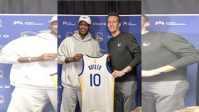 ▲巴特勒（Jimmy Butler）穿上勇士10號球衣。（圖／翻攝自Malika Andrews推特）