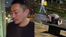 汪小菲不僅在路邊淋雨，還原地下跪，我問天。（圖／翻攝畫面）