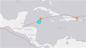 中美洲加勒比海於當地時間8日發生規模7.6強震。（圖／翻攝自USGS） 