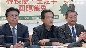 林俊憲召開「台南綠委齊相挺，回應罷免記者會」，包括民進黨立委王定宇、郭國文、林宜瑾、賴惠員共同參與。（圖／記者高逸帆攝影）


