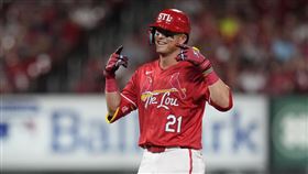 ▲紅雀外野手努特巴爾（Lars Nootbaar）打贏薪資仲裁，本季年薪295萬美金。（圖／美聯社／達志影像）