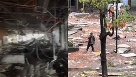 新光三越氣爆，建築體炸到馬路上。（圖／Threads@x_88888k授權提供）