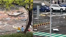 新光三越氣爆，建築體炸到馬路上。（圖／Threads@x_88888k授權提供）
