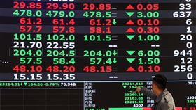 台股震盪整理回測10日線美國總統川普再點名台灣搶走美國晶片生意，牽動台積電14日盤中股價走跌，台股區間震盪橫向整理，盤中下跌逾百點，回測10日均線約23200點支撐，鋼鐵類股指數勁揚3%。中央社記者謝佳璋攝  114年2月14日