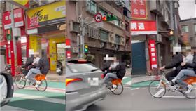 ▲屁孩三貼騎共享單車。（圖／翻攝自爆料公社二社）

